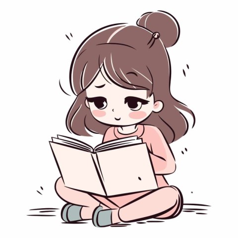 Cute little girl sitting and reading a book.