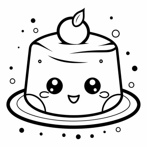 Black and White Cartoon Illustration of Cute Cake for Coloring B