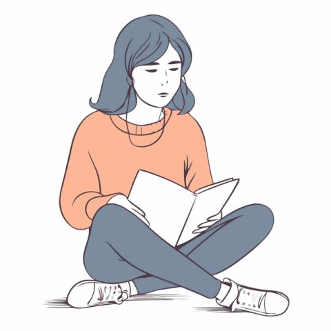 Young woman sitting on the floor and reading a book.