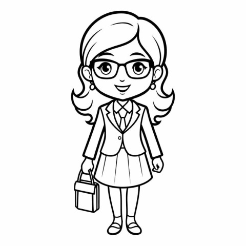 Coloring book for children: girl in school uniform with a bag