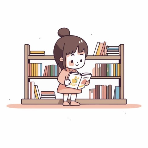 Cute little girl reading a book in the library