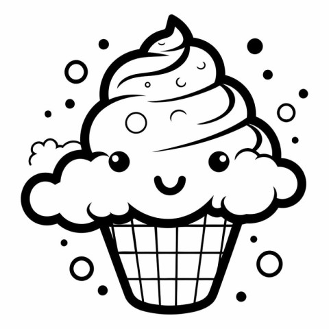 Black and White Ice Cream Cartoon Mascot Character Vector Illust