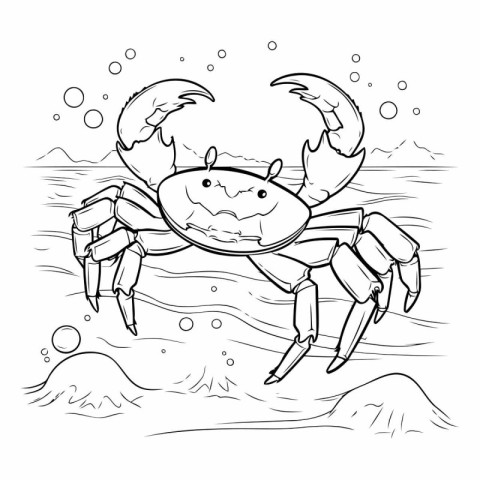 Vector illustration of a crab on the seashore. Coloring page