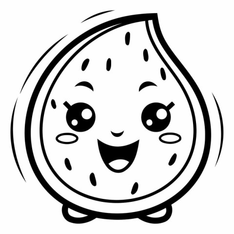 Black and white illustration of a cute watermelon smiling and lo