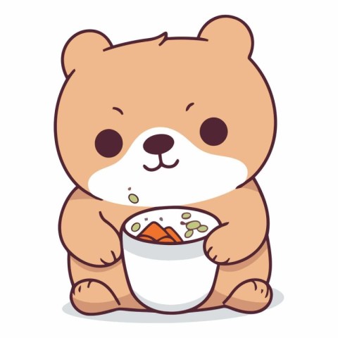 Cute cartoon hamster with bowl of soup.