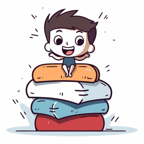 Boy with stack of clothes in a flat style.