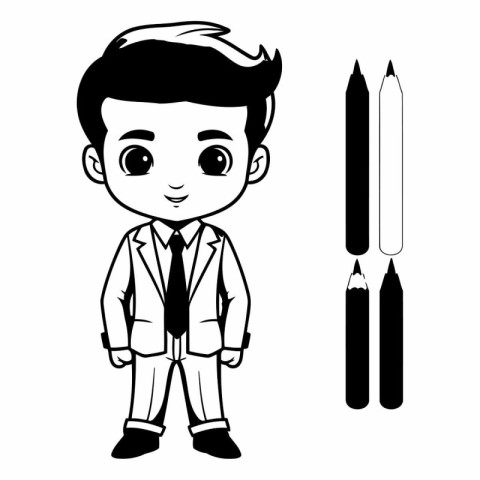 cute school boy with pencils and eraser vector illustration grap