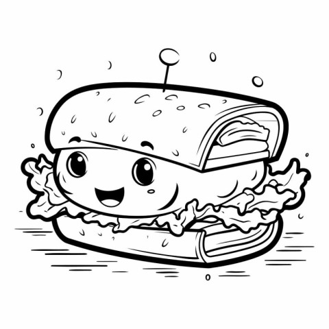 Cartoon Illustration of Cute Fast Food Sandwich Character Colori