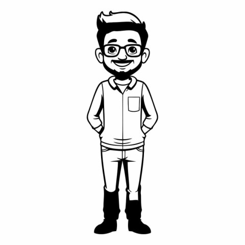 Young man with glasses and casual clothes cartoon isolated vecto