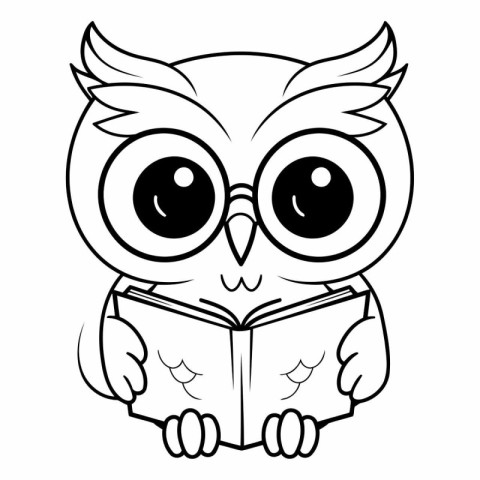 Owl reading a book. Black and white vector illustration for colo