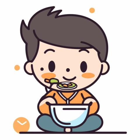 Illustration of a boy eating a bowl of cereals - Vector