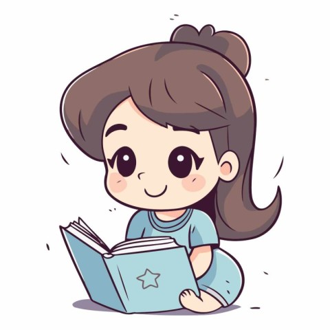 Little girl reading a book. Cute cartoon character.