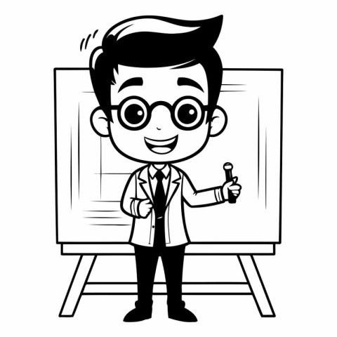 Teacher cartoon with blackboard on white background vector illus