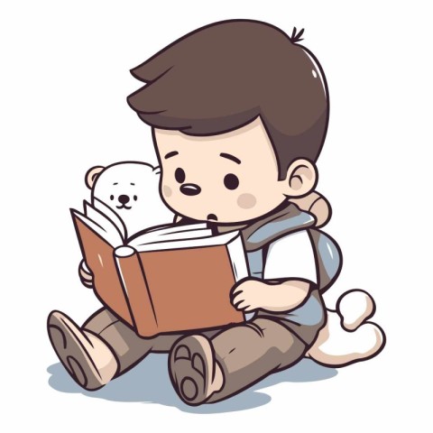 Illustration of a Kid Reading a Book While Sitting on the Floor