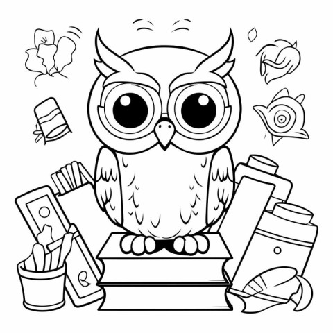 Coloring book for children: owl and school supplies.