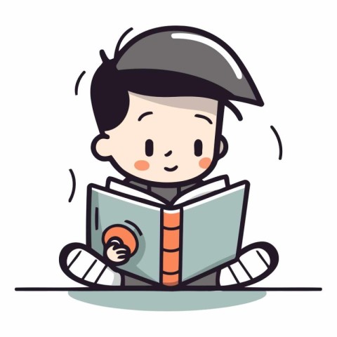 Boy reading a book. Cute cartoon character.