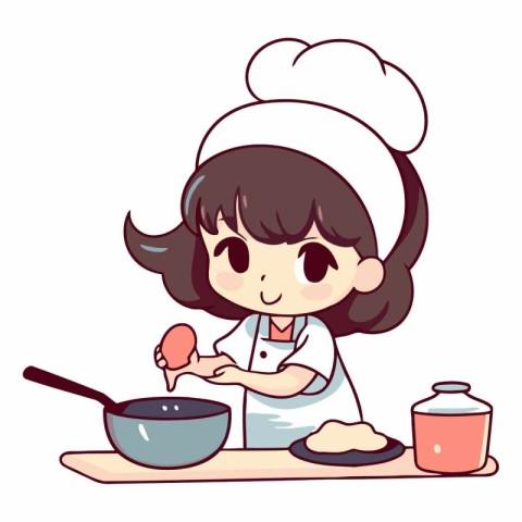 Illustration of a Cute Cartoon Girl Cooking in the Kitchen.