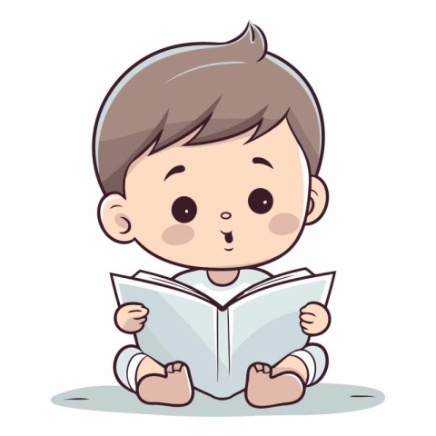 Cute little boy reading a book. Vector character illustration de