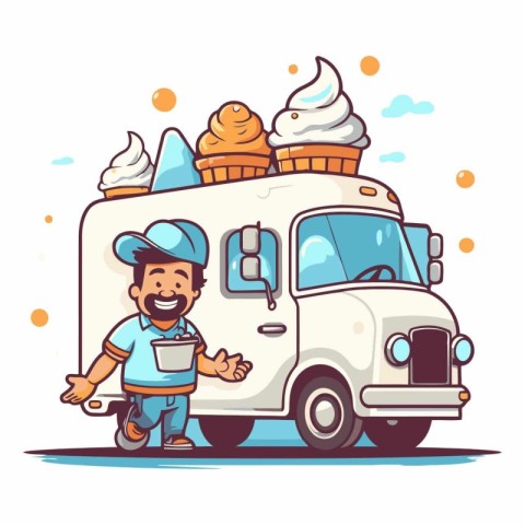 Cartoon Fast Food Van with Ice Cream.