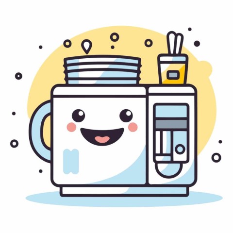 Kawaii electric kettle with toothbrush and toothpaste vector ill