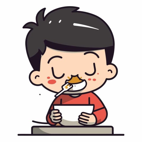 Boy Eating Food - Cute Cartoon Vector IllustrationÃ¯Â»Â¿