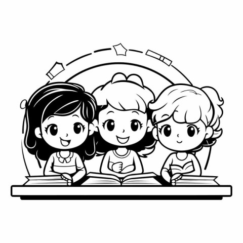 cute little students reading books characters vector illustratio