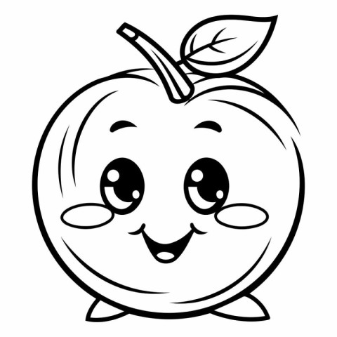 Black and White Cartoon Illustration of Cute Apple Fruit Charact