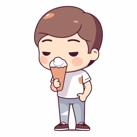 Cute little boy eating ice cream cartoon vector illustration gra