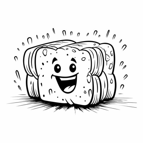 Sliced bread with smiling face in cartoon style.