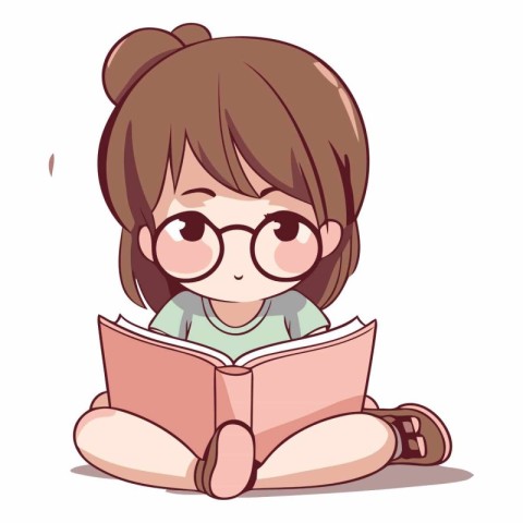 girl reading a book on white background. eps10