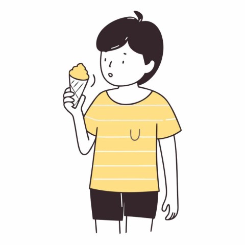 Illustration of a boy eating ice cream in a waffle cone