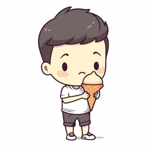 Boy eating ice cream - Cute and funny cartoon vector illustratio