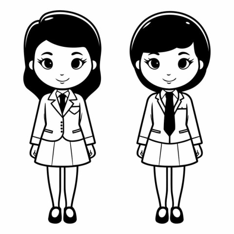 Cute school girls cartoon vector illustration graphic design vec