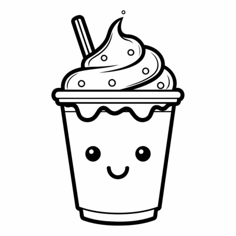 delicious milkshake in plastic cup kawaii character vector illus