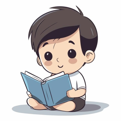 cute boy reading book over white background. colorful design