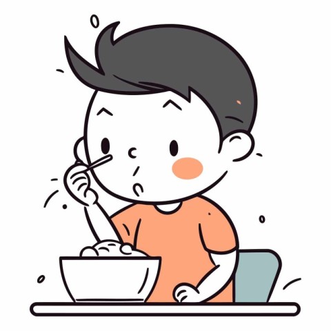 Illustration of a boy eating a bowl of cereals at home