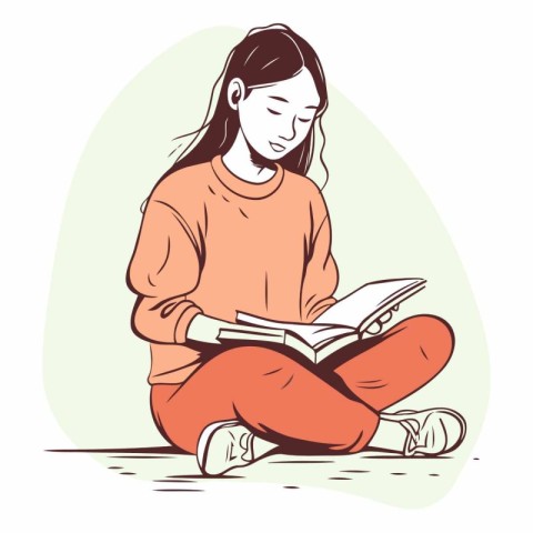 Girl sitting and reading a book for your design.