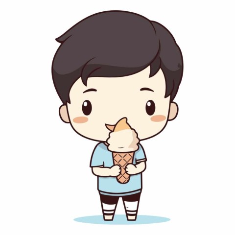 Boy eating ice cream - Cute cartoon character vector illustratio