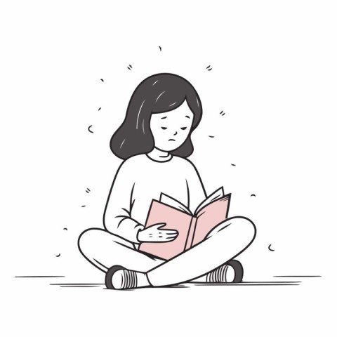 Vector illustration of a girl reading a book sitting on the floo