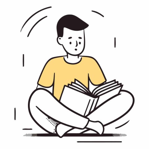 Vector illustration of a young man sitting on the floor and read