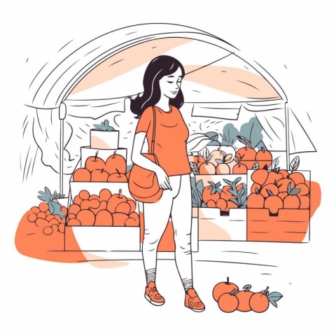 Pregnant woman shopping at the fruit market.