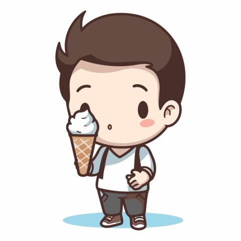 Cute boy with ice cream - Cute cartoon vector illustration.