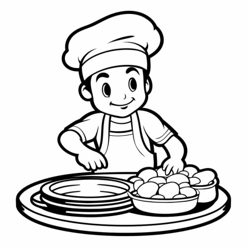 Illustration of a Little Boy Chef Holding Stack of Plates with E