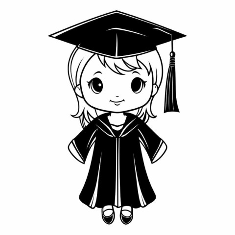 Cute little girl in graduation gown and cap vector illustration