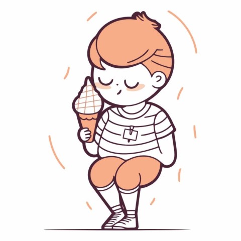 Illustration of a cute little boy eating ice cream. Vector.