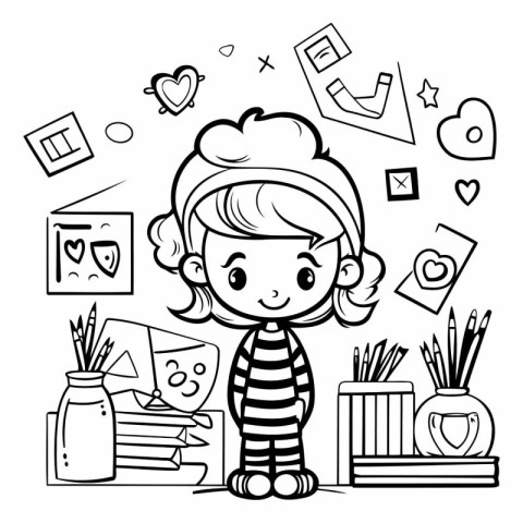 Coloring Page Outline Of a Cute Girl Vector Illustration