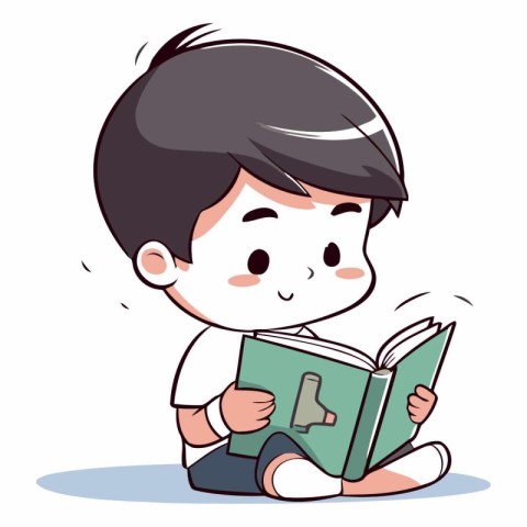 Boy reading a book on white background. Eps 10.