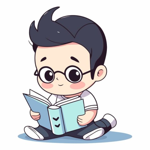 Cute little boy reading a book. Vector cartoon character illustr