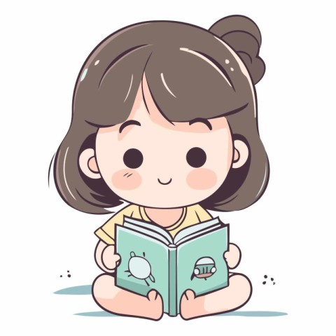 Girl reading a book. Cute cartoon character.