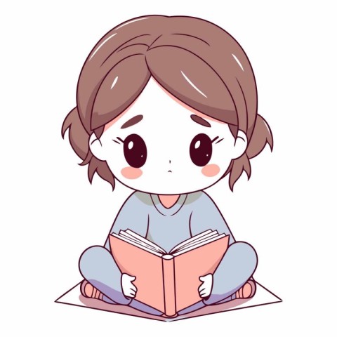 girl reading a book. Cute cartoon character.